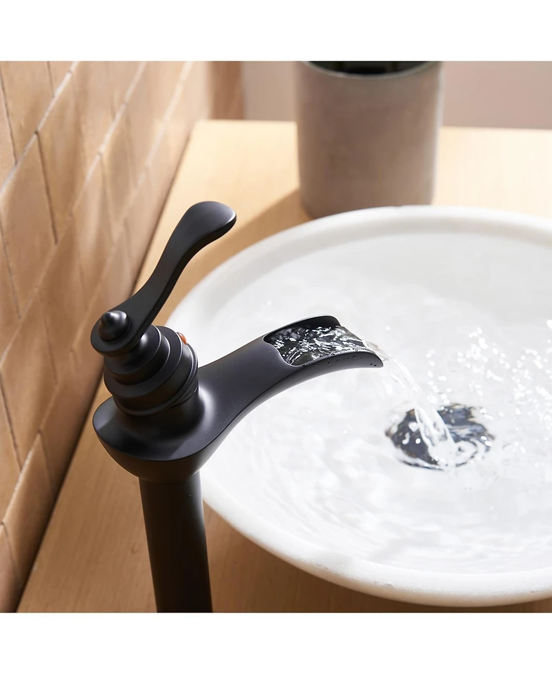 Waterfall Single Hole Single-Handle Vessel Bathroom Faucet With Pop-up Drain Assembly Polished Chrome