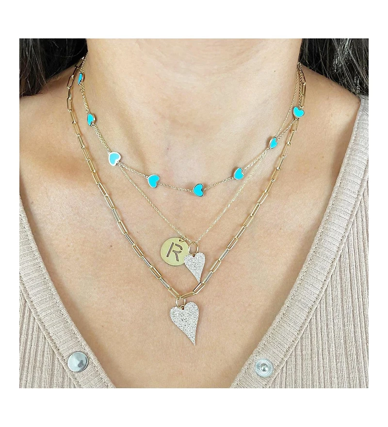 The Lovery Turquoise Heart Station Necklace 14K Gold