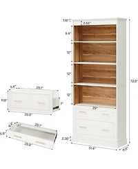 Tribesigns way to origin 2-Drawer Vertical File Cabinet for Letter Size, Modern Black Filing Cabinet with 5-Tier Bookshelf, Large Printer Stand with O