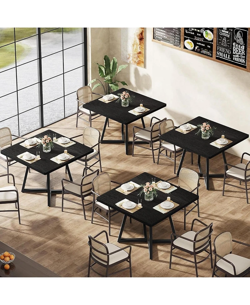 Tribesigns Square Dining Table Set of 6, 31.5" Industrial Dinner Table with Metal Base, Wood Kitchen Table for 10 People, Brown Bar Table