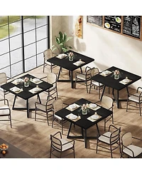 Tribesigns Square Dining Table Set of 6, 31.5" Industrial Dinner Table with Metal Base, Wood Kitchen Table for 10 People, Brown Bar Table