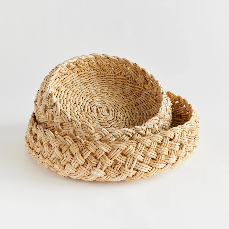 27" Abaca French Braided Handcrafted Decorative Baskets Set of 2