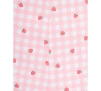 Little Me Baby Girls 2-Pc. T-Shirt & Strawberry Check Shortall Set