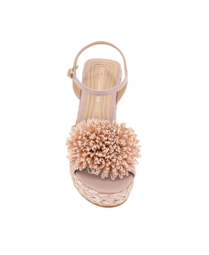 BCBGeneration Women's Erika Raffia Flower Wedge Sandals