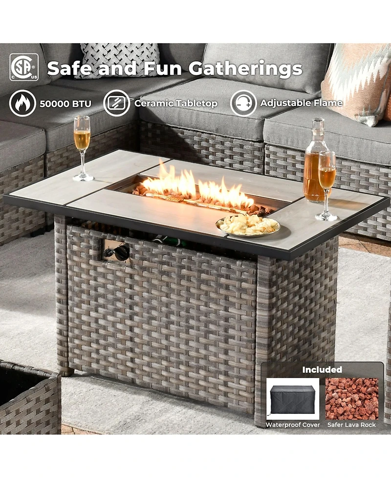 Xizzi 13 Pieces Patio Furniture Set,Outdoor Sectional Sofa Couch Set,Modern Conversation Set with Rectangular Fire Pit Table,Wide Armrests and D