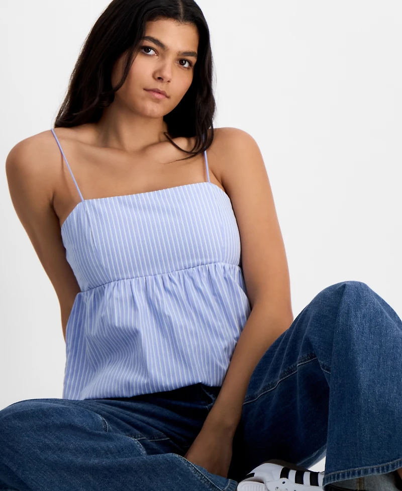 Madden Girl Juniors' Poplin Bubble Tank Top