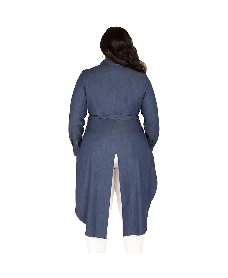 Poetic Justice Plus Fishtail Tencel Denim High-Low Wrap Shirt