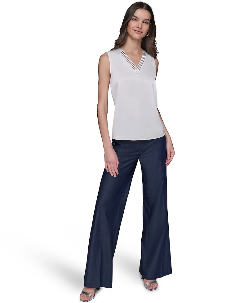 Karl Lagerfeld Paris Women's Sleeveless V-Neck Blouse Top