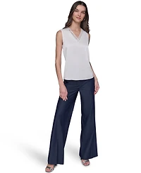 Karl Lagerfeld Paris Women's Sleeveless V-Neck Blouse Top