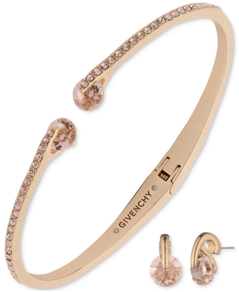 Givenchy Gold-Tone Mixed Crystal Cuff Bracelet & Stud Earrings Set
