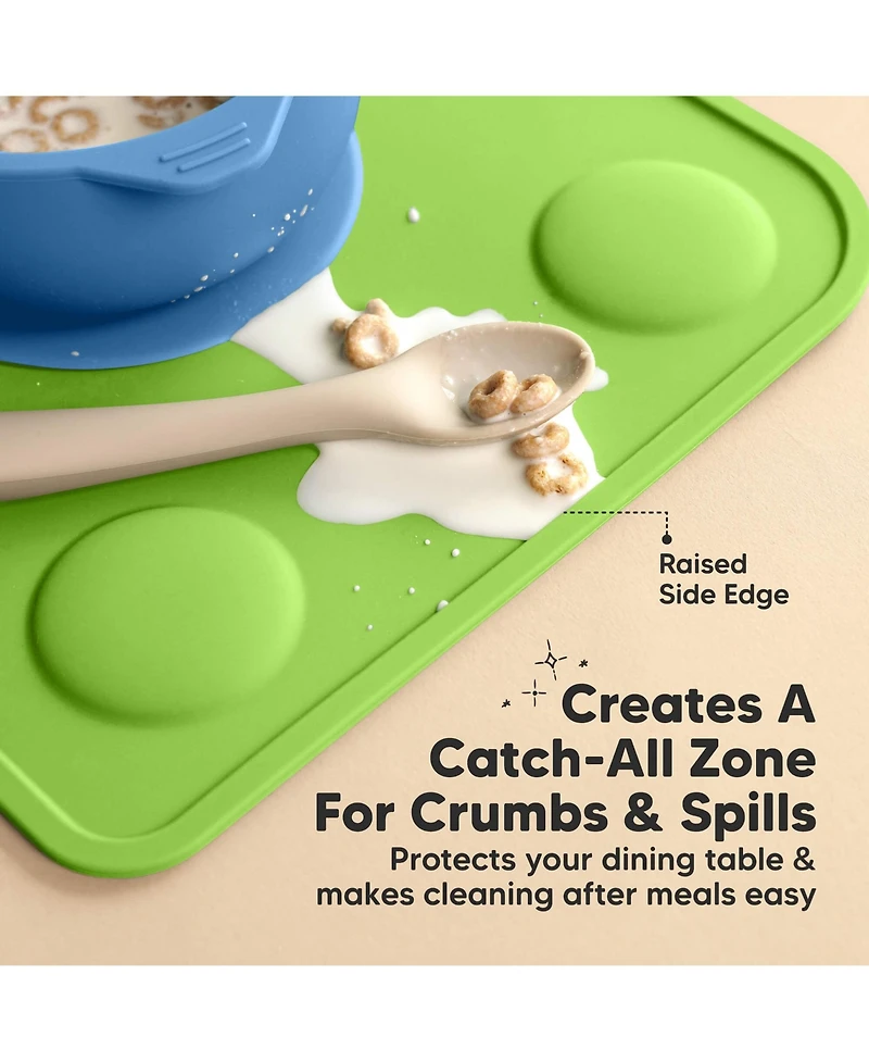 KeaBabies 2-Pack Prep Silicone Placemats for Toddlers, Kids, Non Slip Suction Dining Table Baby Placemat, Easy to Clean