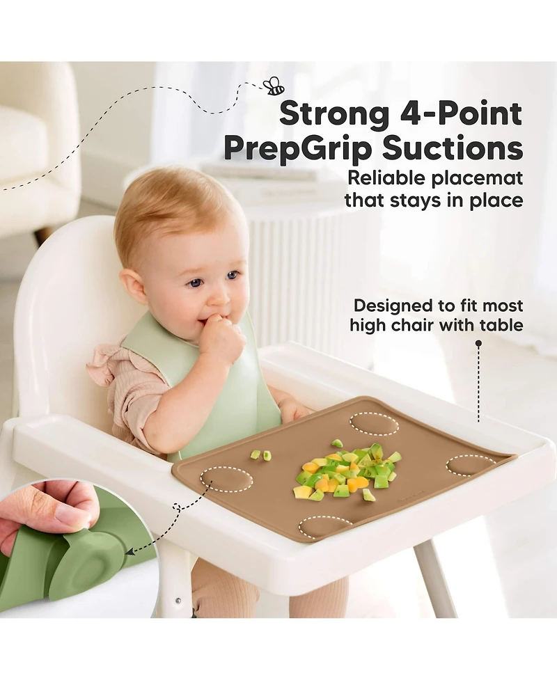 KeaBabies 2-Pack Prep Silicone Placemats for Toddlers, Kids, Non Slip Suction Dining Table Baby Placemat, Easy to Clean