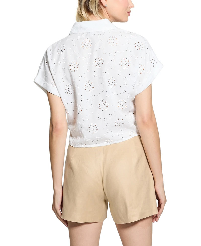 Guess Women's Brigitte Embroidered Snap-Front Shirt
