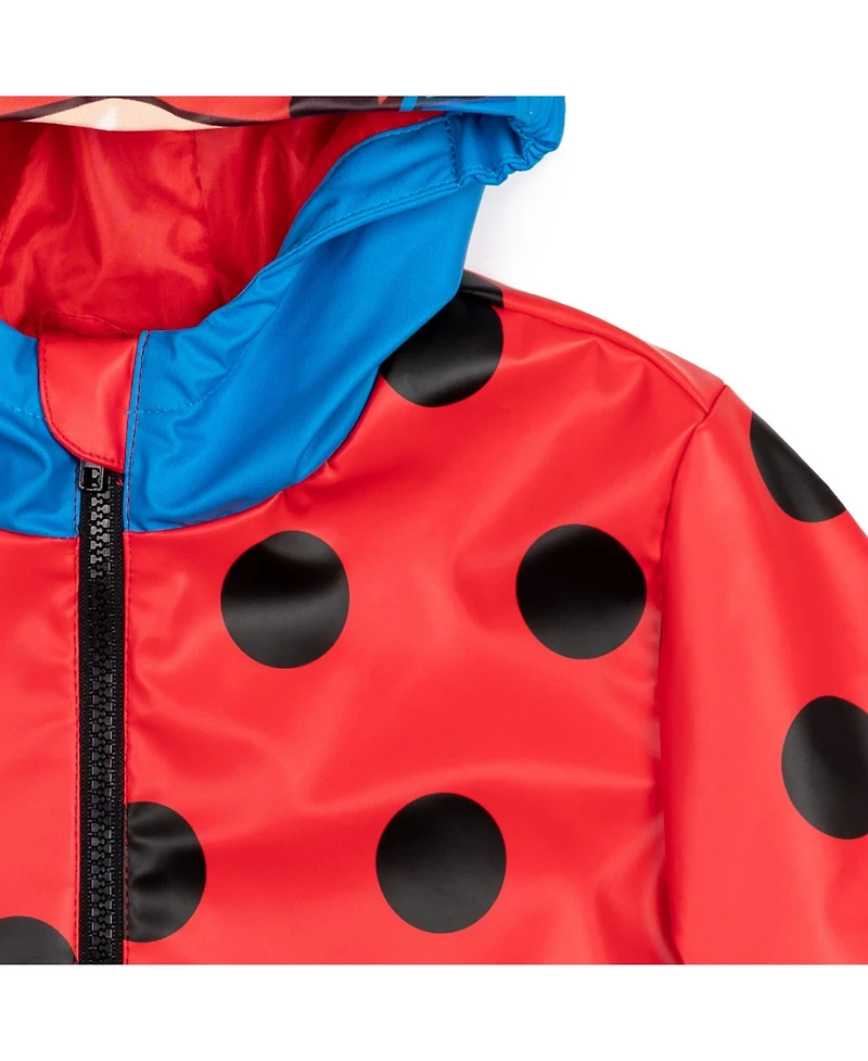 Miraculous Girls Ladybug Zip Up Waterproof Hooded Rain Jacket Coat