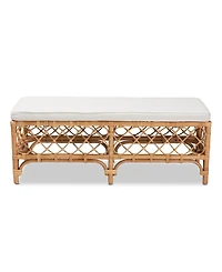 bali & pari 48" Upholstered and Natural Rattan Orchard Modern Bohemian Accent Bench