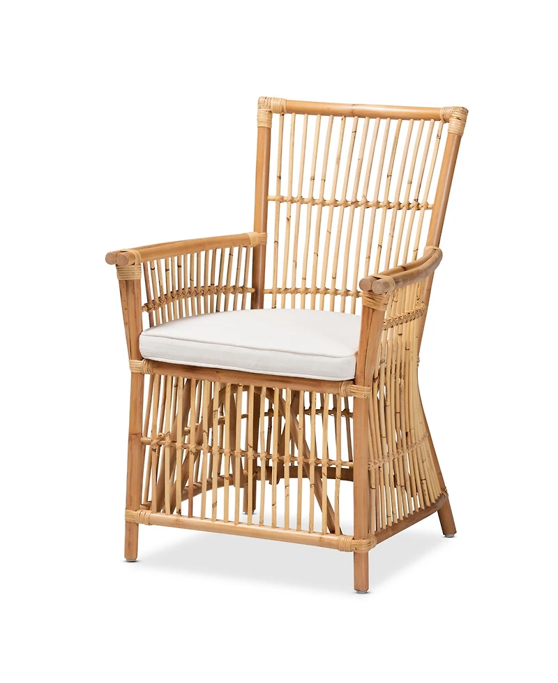 bali & pari 23.7" Upholstered and Rattan Rose Modern Bohemian Armchair