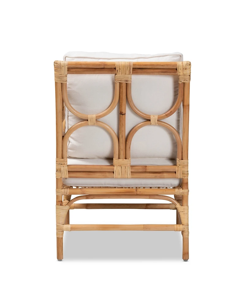 bali & pari 23.6" Upholstered and Rattan Brandon Modern Bohemian Armchair