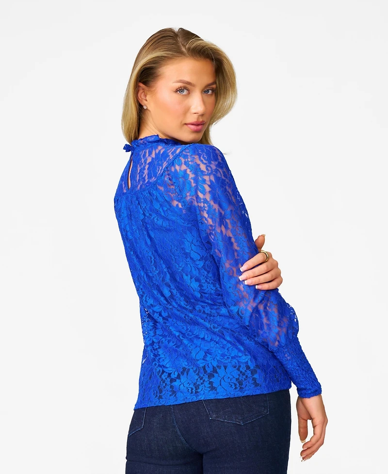 Cable & Gauge Women's Floral Lace Crew Neck Top