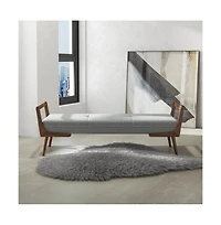 Mid-Century Modern Gray Upholstered Bench, Tufted Fabric Seat with Walnut Wood Frame-The Pop Home