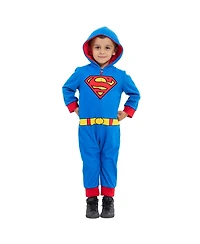 Justice League Boys Dc Comics Zip Up Pajama Coverall Cape and Mask 3 Piece Costume Set