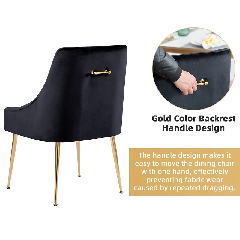Dyhome Modern Velvet Upholstered Dining Chairs Set of 2, Mid Century Side with 5.12” Cushions and Back Pull Rod for Kitchen, Living Room