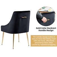 Dyhome Modern Velvet Upholstered Dining Chairs Set of 2, Mid Century Side with 5.12” Cushions and Back Pull Rod for Kitchen, Living Room