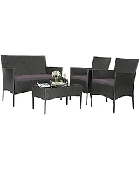 Gymax 4PCS Rattan Furniture Set Cushioned Sofa Coffee Table Backyard Porch Patio