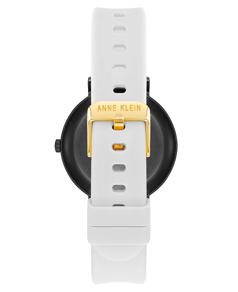 Anne Klein Women's Connect It Prism Smartwatch with Gold-Tone Metal Alloy and White Silicone Band, 30mm