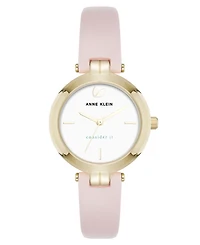 Anne Klein Women's Quartz Round Blush Pink Leather and Gold-Tone Metal Alloy Strap Watch, 32mm