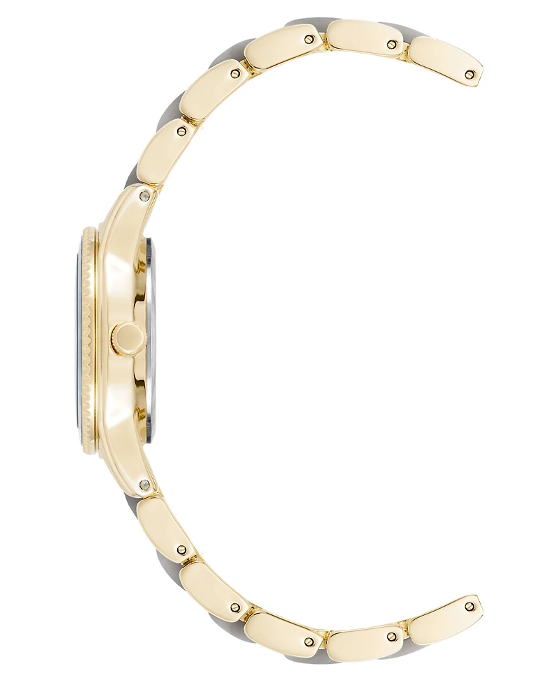 Anne Klein Women's Quartz Light Pearlescent Acetate and Gold-Tone Metal Alloy Link Bracelet Watch