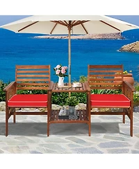 Gymax Patio Outdoor Conversation Set Acacia Wood Loveseat w/ Cushion Table