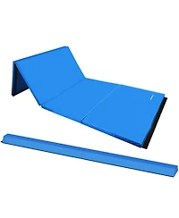 BalanceFrom Fitness All Purpose Mat with 8 Ft Balance Beam Gymnastic Set, Blue