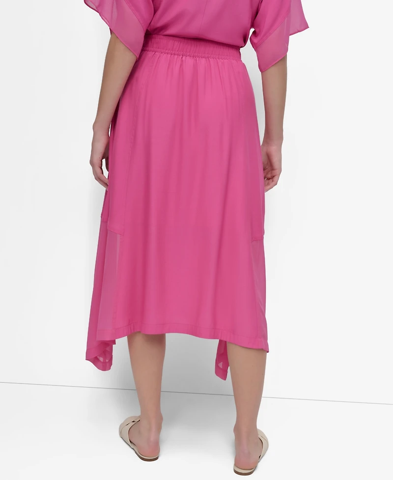 Dkny Women's Handkerchief Hem Mixed Media Maxi Skirt