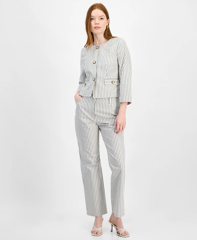 T Tahari Women's Cotton Button-Front Cropped Jacket