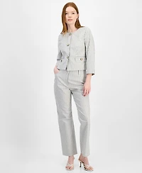 T Tahari Women's Cotton Button-Front Cropped Jacket