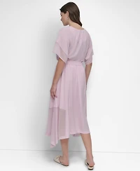 Dkny Women's Handkerchief Hem Mixed Media Maxi Skirt