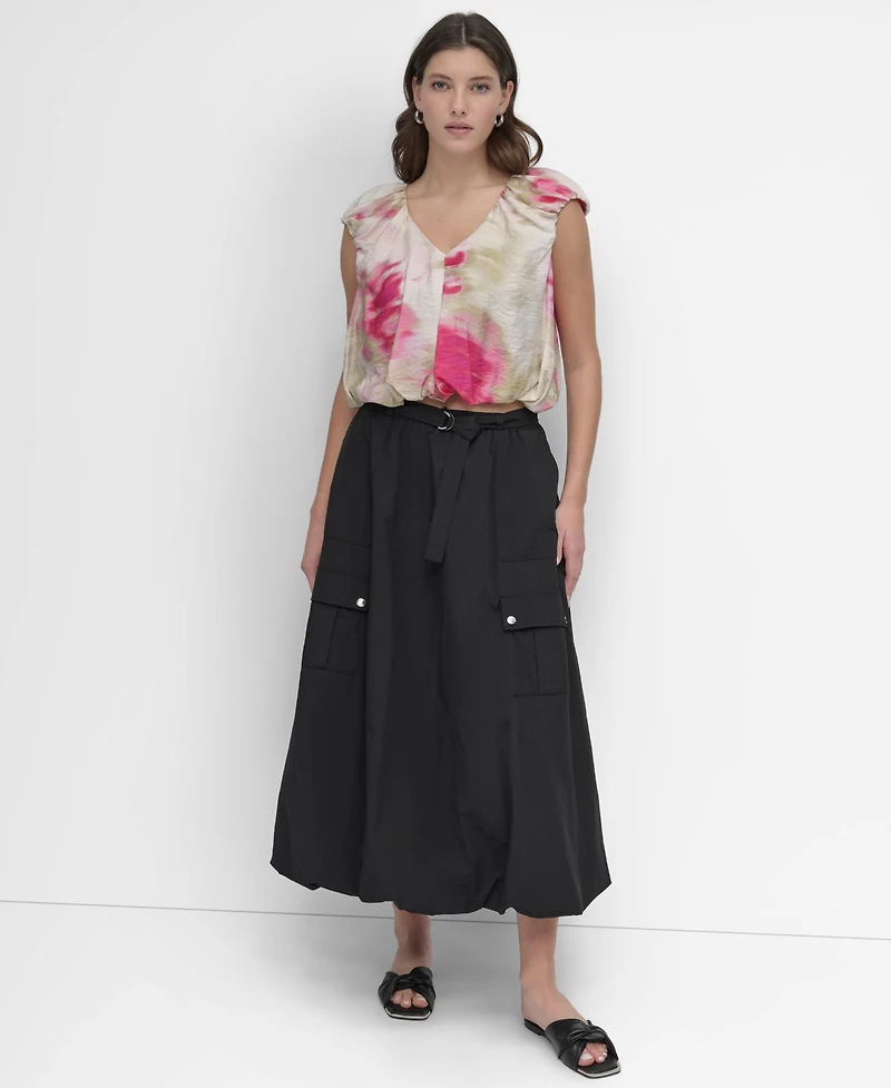 Dkny Women's Floral-Print V-Neck Cap-Sleeve Top