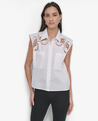 Dkny Women's Cotton Sleeveless Ladder-Trim Blouse