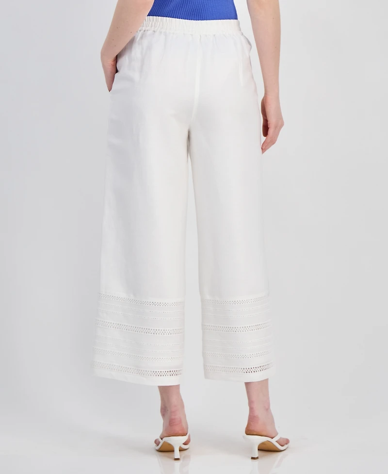 T Tahari Women's Eyelet-Trim Cropped Pull-On Pants
