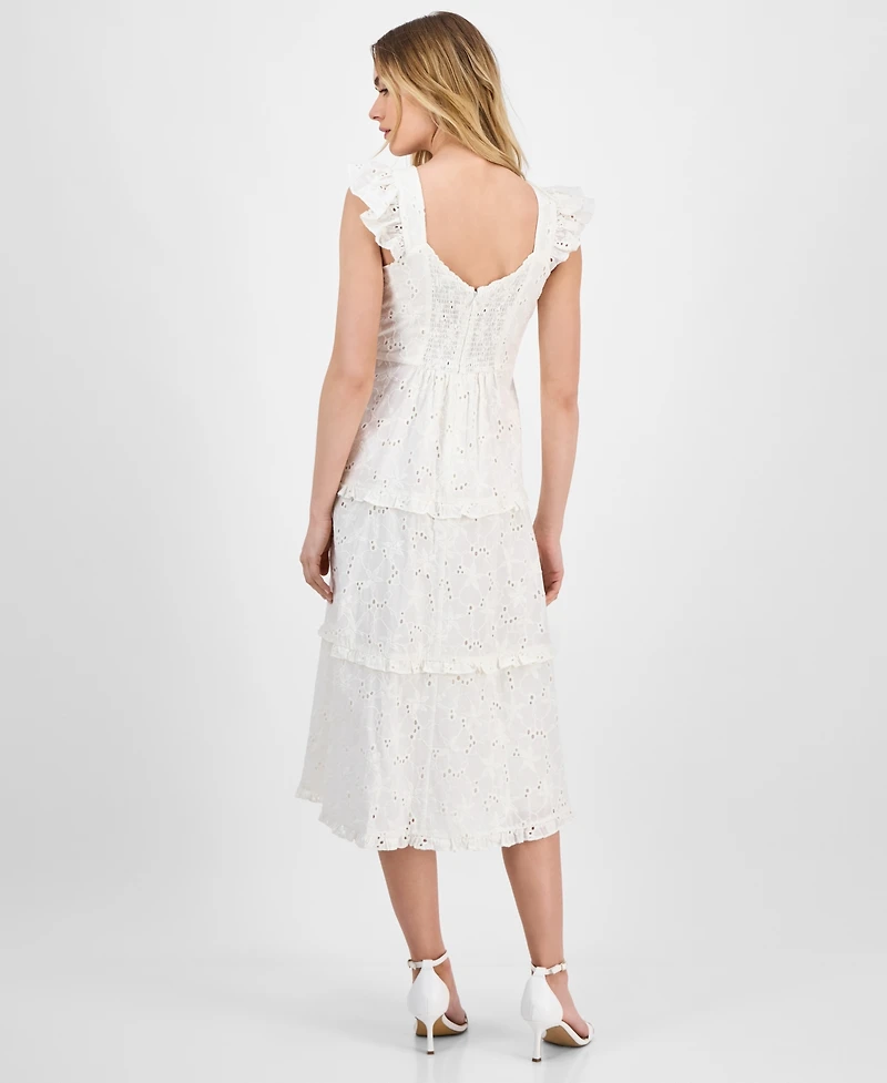 Anne Klein Women's Eyelet Square-Neck Tiered Midi Dress
