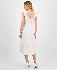 Anne Klein Women's Eyelet Square-Neck Tiered Midi Dress