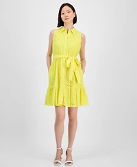 Anne Klein Women's Cotton Collared Sleeveless Shirtdress