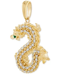 Italian Gold Green Enamel Eye Two-Tone Dragon Pendant in 10k Gold