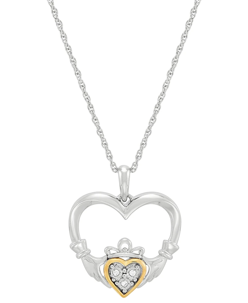 Diamond Accent Heart Pendant Necklace in Sterling Silver & 10k Yellow Gold, 16" + 2" extender