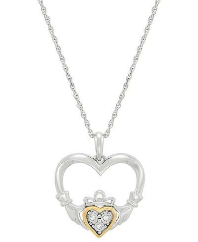 Diamond Accent Heart Pendant Necklace in Sterling Silver & 10k Yellow Gold, 16" + 2" extender