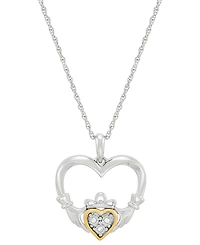 Diamond Accent Heart Pendant Necklace in Sterling Silver & 10k Yellow Gold, 16" + 2" extender