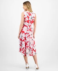 Anne Klein Women's Printed Tie-Waist High-Low-Hem Dress