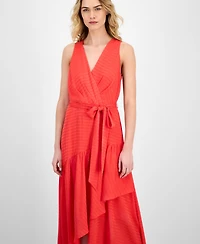Anne Klein Women's Tie-Waist Ruffled-Hem Satin Maxi Dress