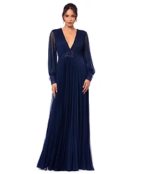 Betsy & Adam Women's Long Mesh Sequin-Waist Dress
