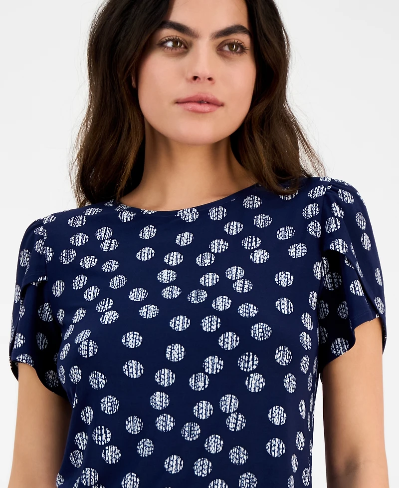 Ak Anne Klein Petite Dot-Print Tulip-Sleeve Top